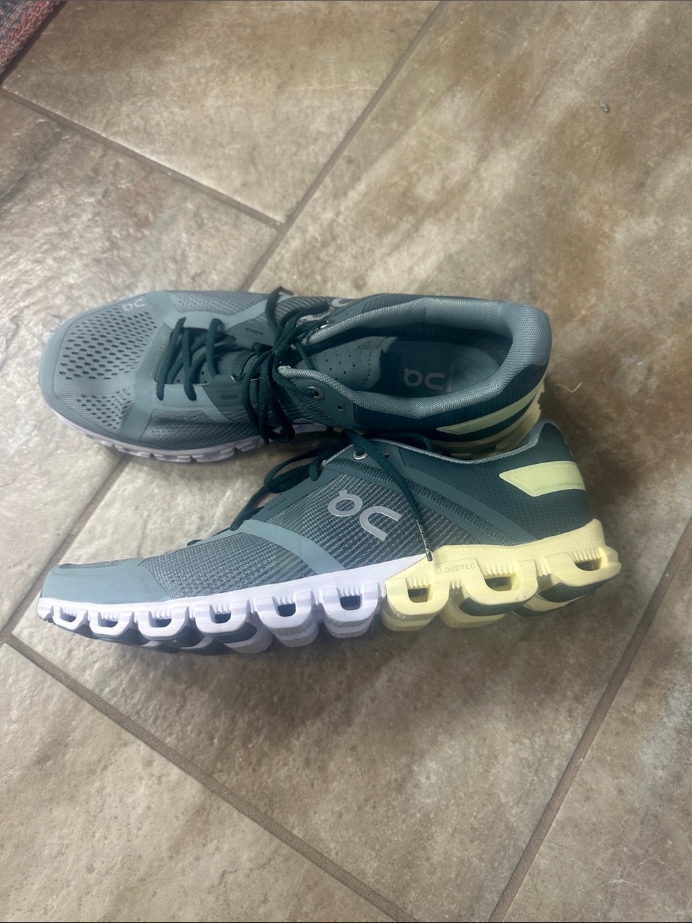 On Running Sneakers in Teal and Yellow